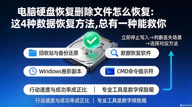 电脑硬盘恢复删除文件怎么恢复？这4种数据恢复方法，总有一种能救你！！