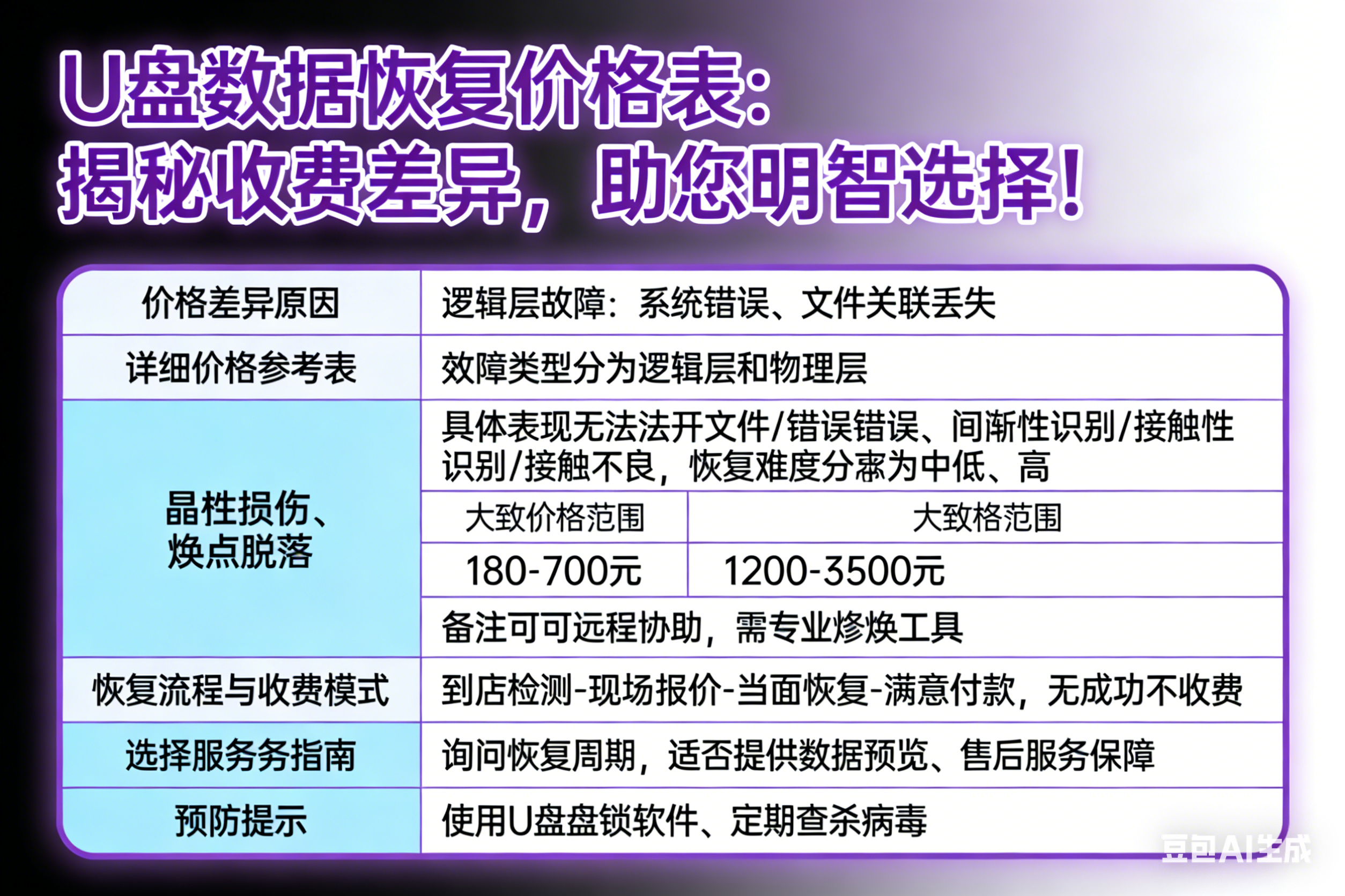 u盘数据恢复价格表：揭秘收费差异，助您明智选择！
