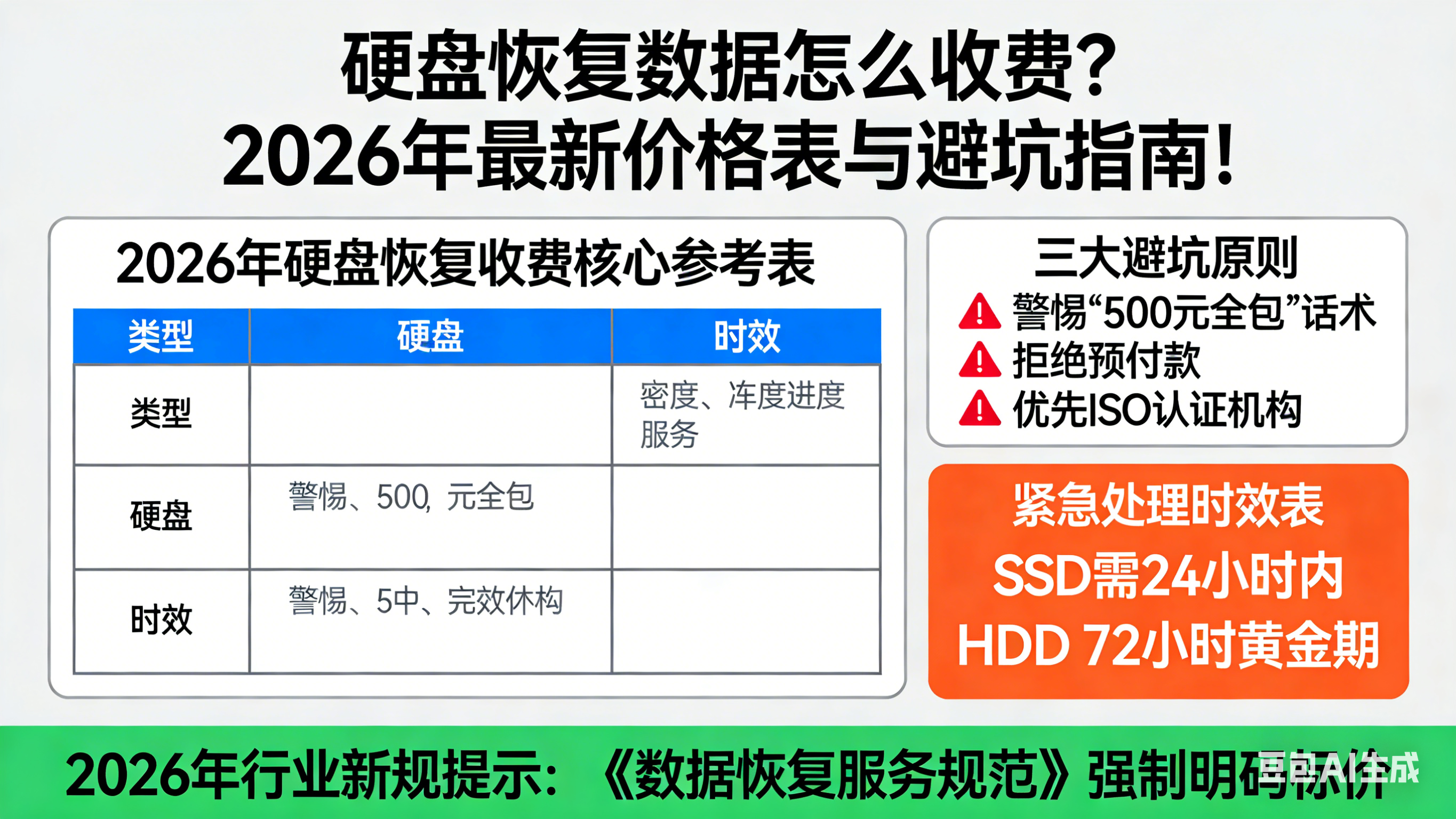 硬盘恢复数据怎么收费？2026年最新价格表与避坑指南！
