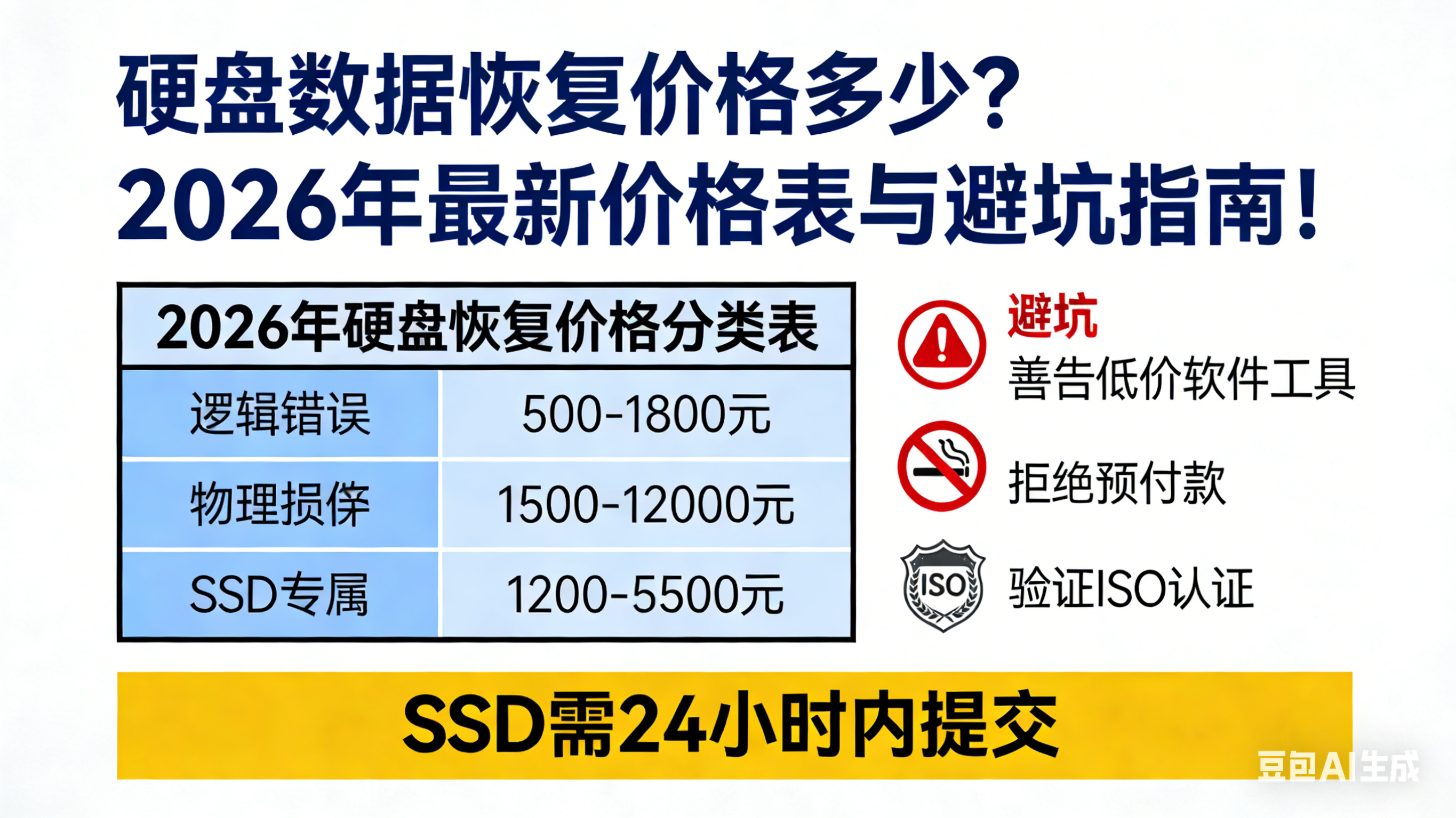 硬盘数据恢复价格多少？2026年最新价格表与避坑指南！