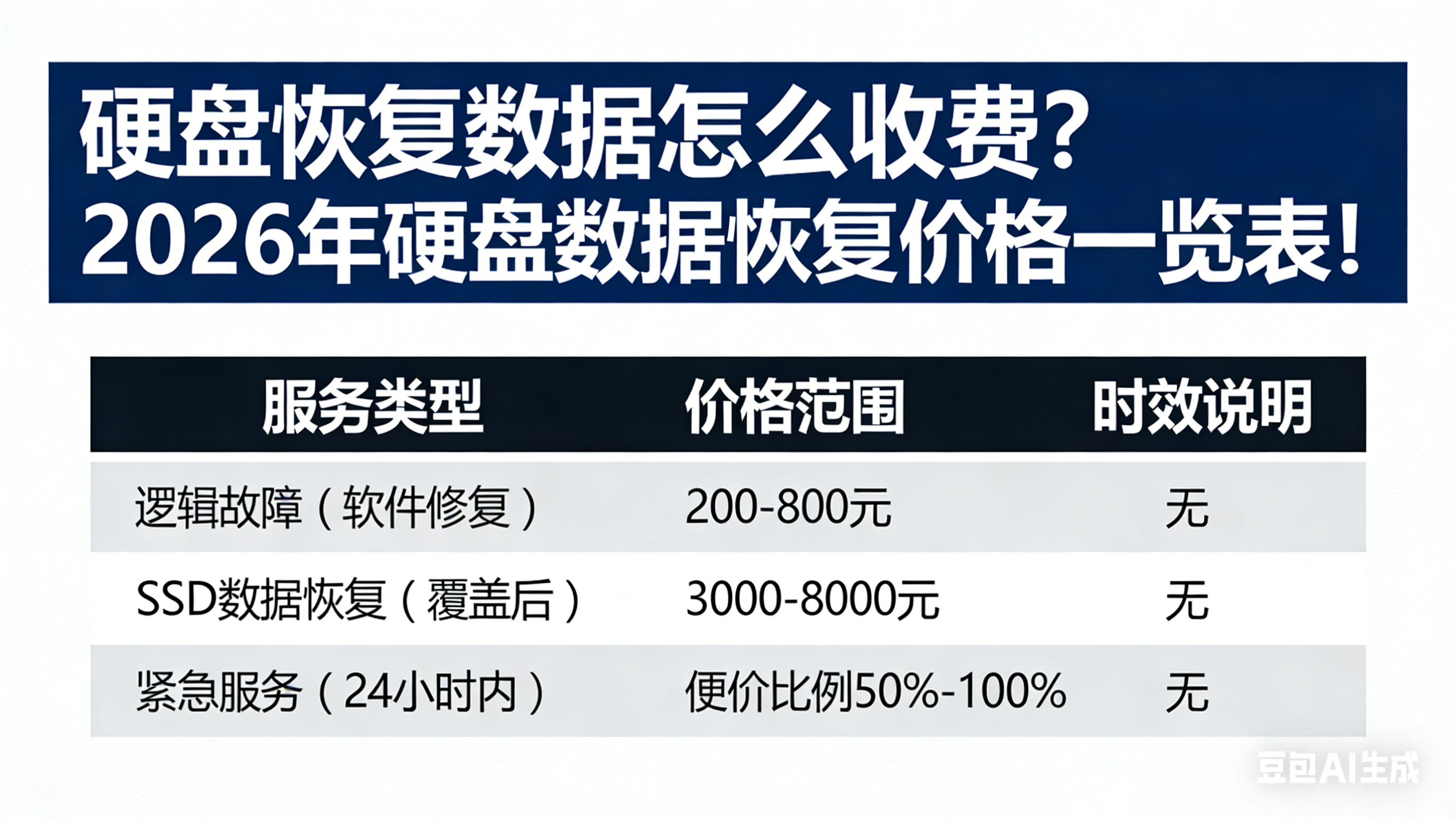 硬盘恢复数据怎么收费？2026年硬盘数据恢复价格一览表!