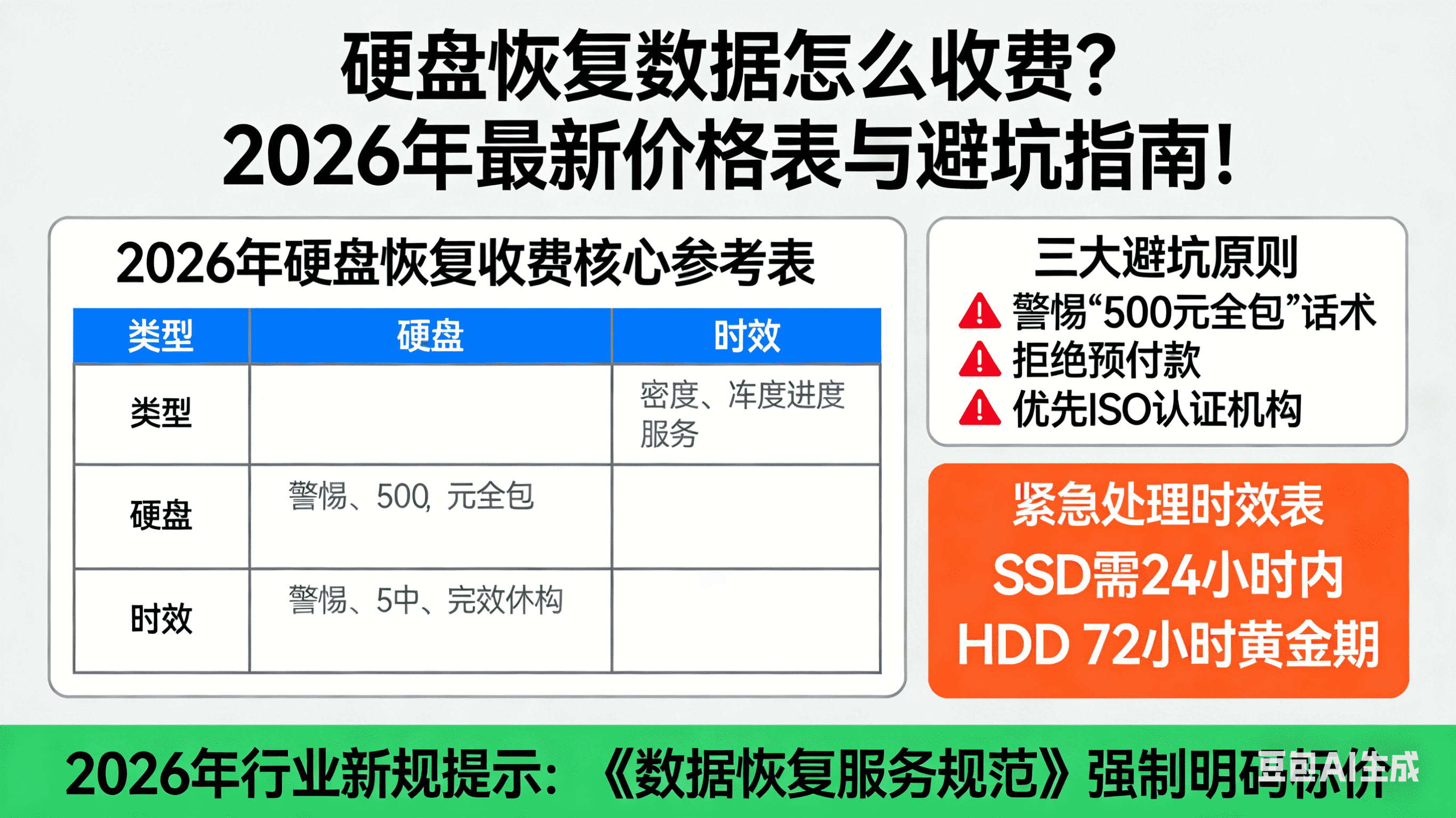 硬盘恢复数据怎么收费？2026年最新价格表与避坑指南！