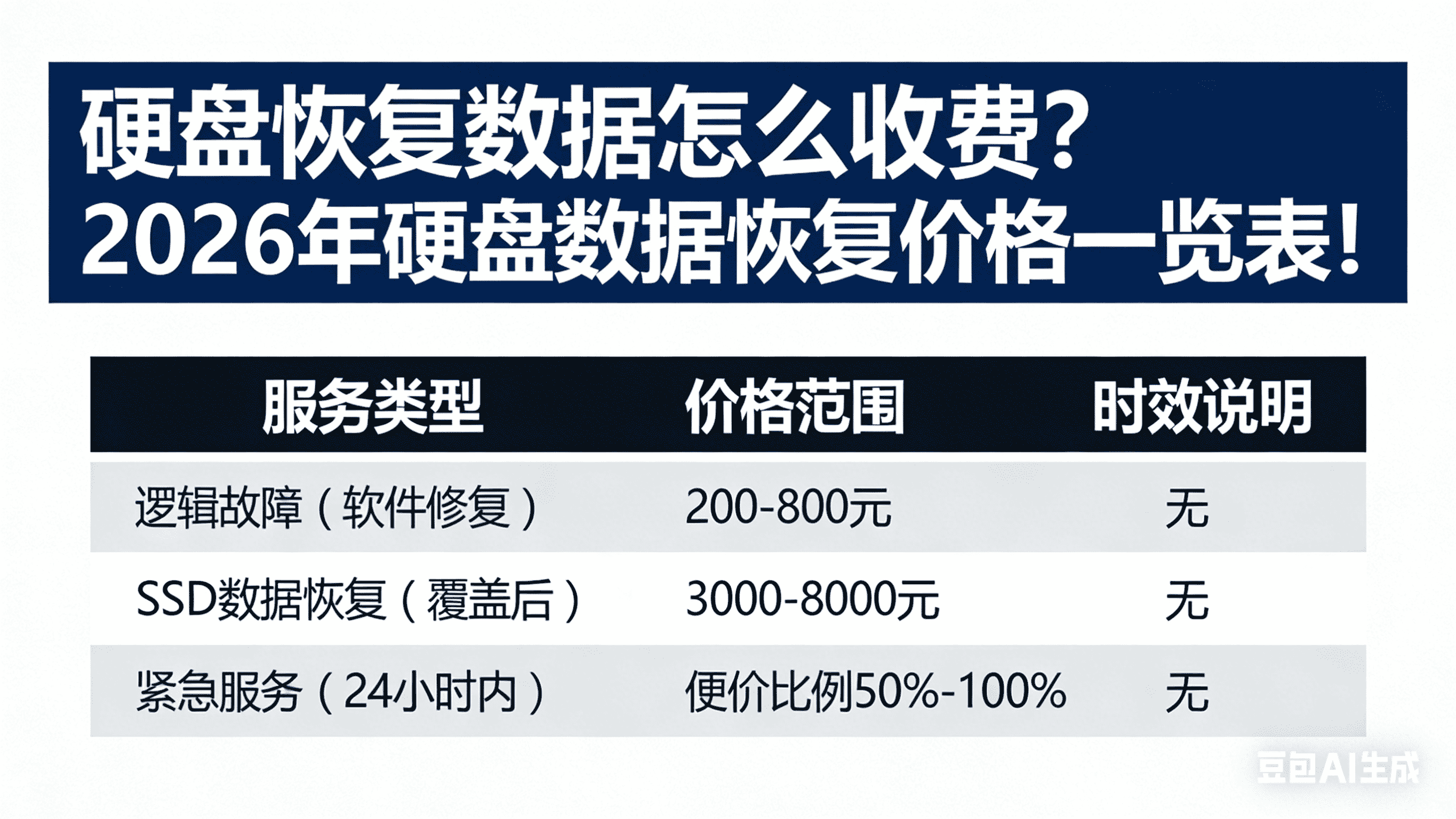 硬盘恢复数据怎么收费？2026年硬盘数据恢复价格一览表!