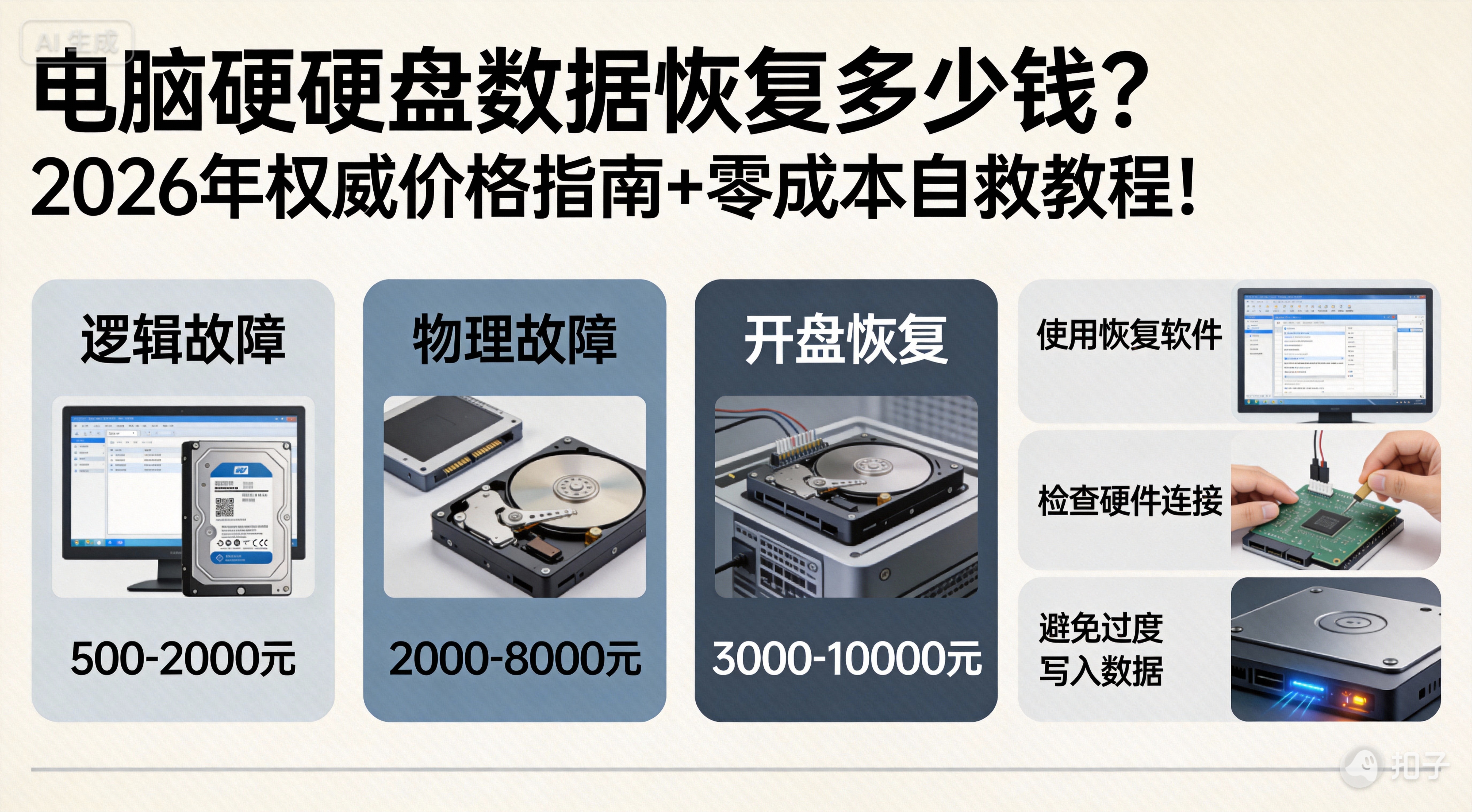 电脑硬盘数据恢复多少钱？2026年权威价格指南+零成本自救教程！